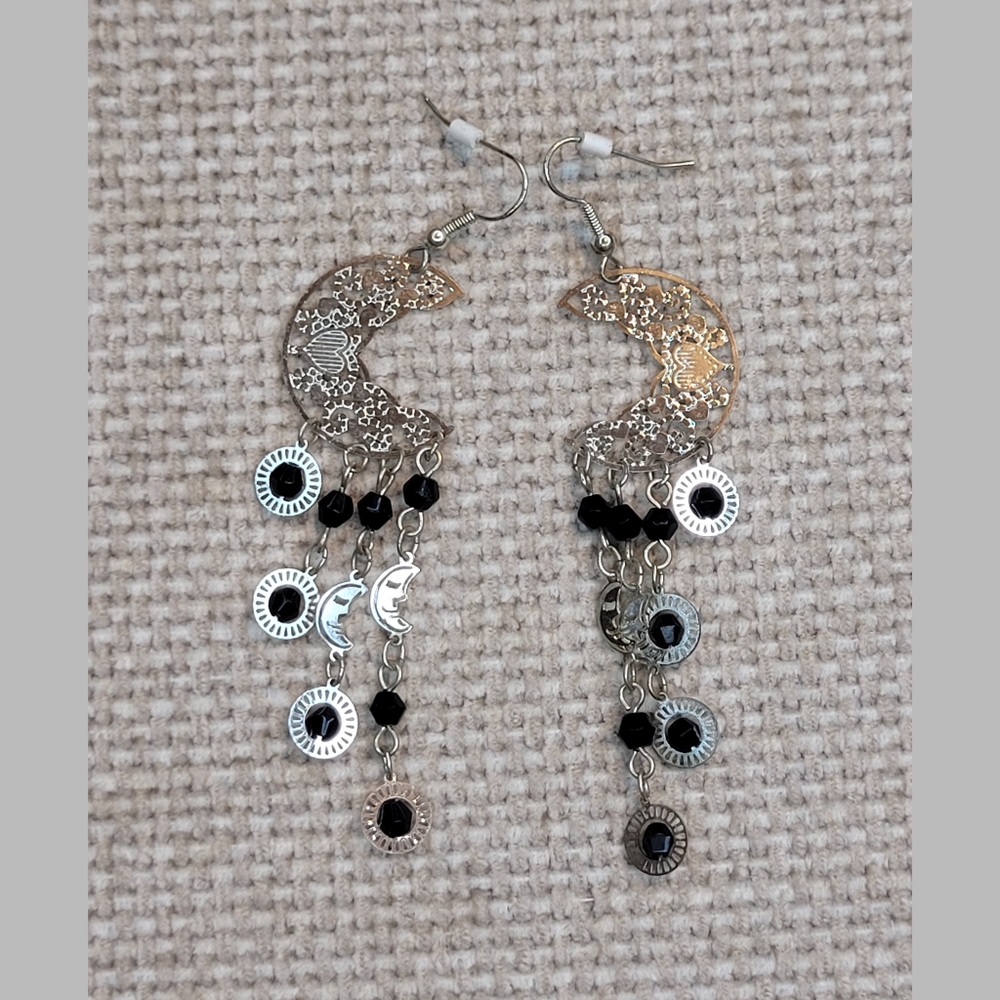 Vintage 80's Boho Moon Dangle Earrings Good Condition
